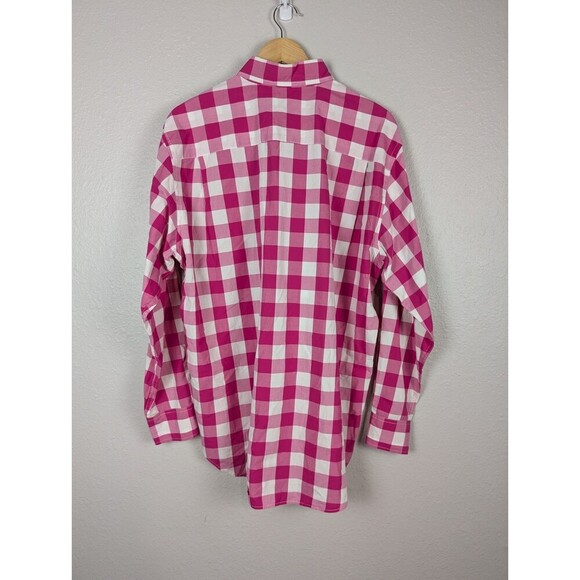 J. McLaughlin Gingham Check Button Down Dress Shirt Large Pink White Preppy 167 - Picture 2 of 5